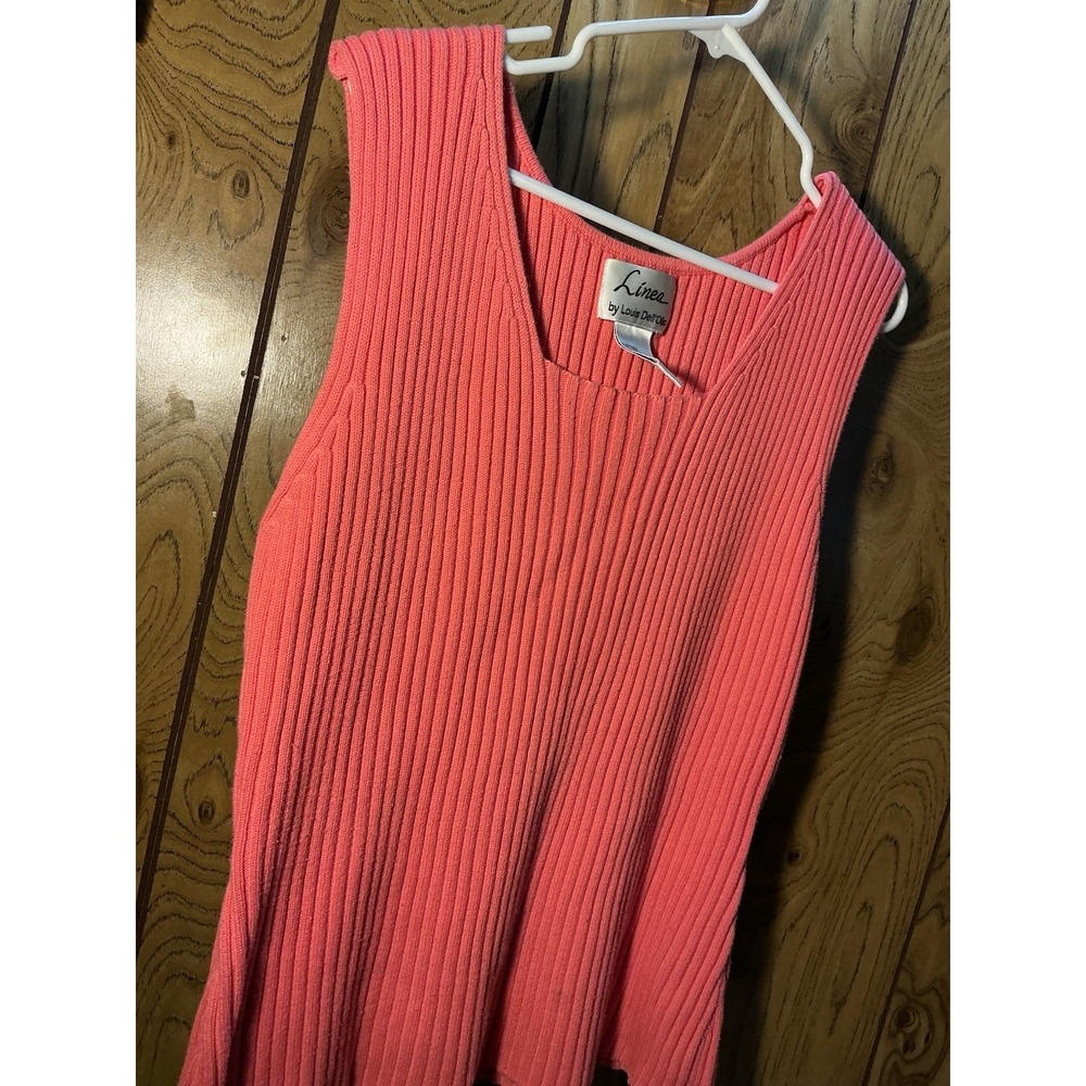Linea by Louis Dell'Olio Square Neck SleevelessTank Size XL Pink Ribbed Vintage